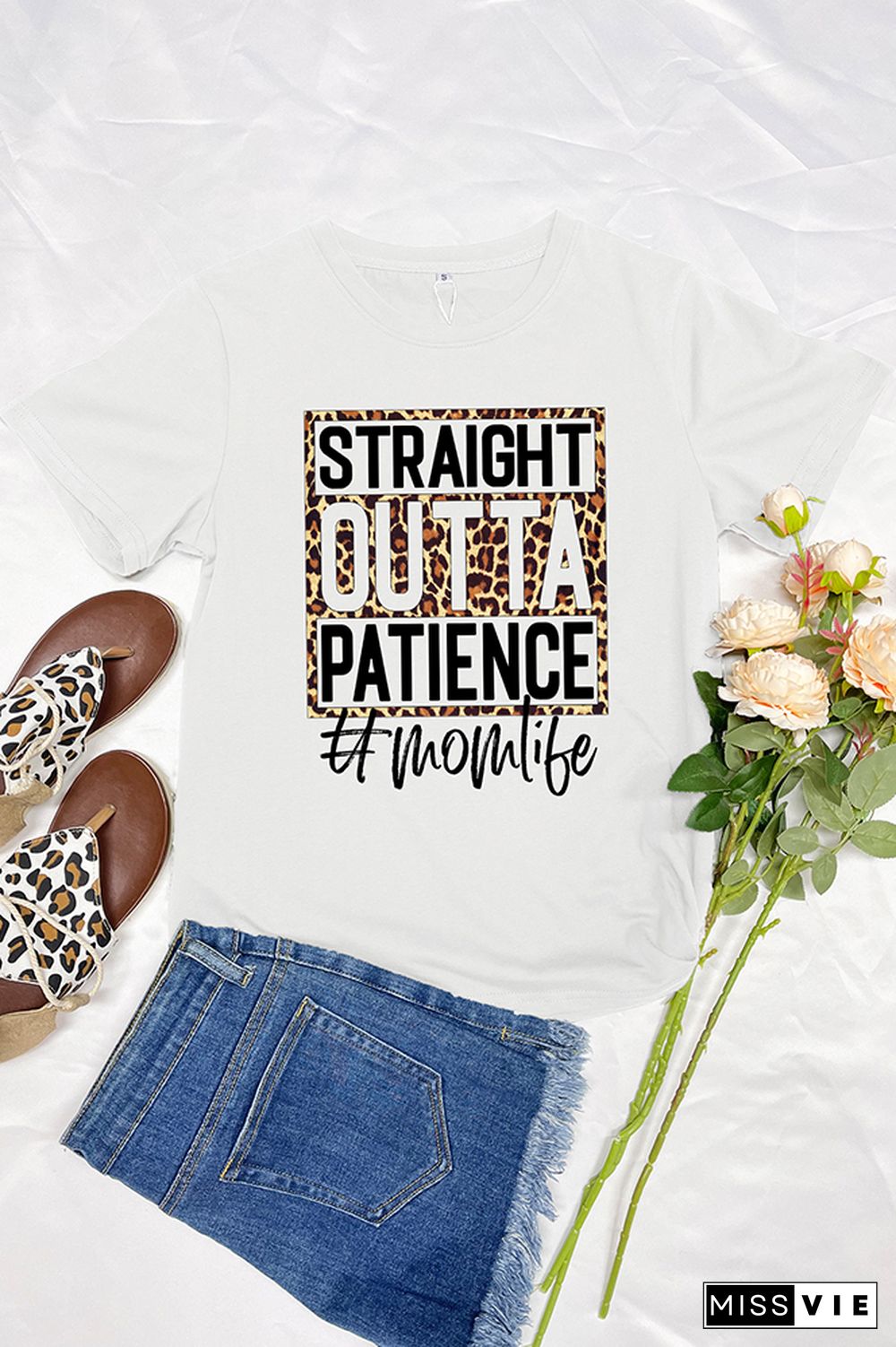 Leopard Straight Outta Patience Mom Short Sleeve Graphic Tee Wholesale