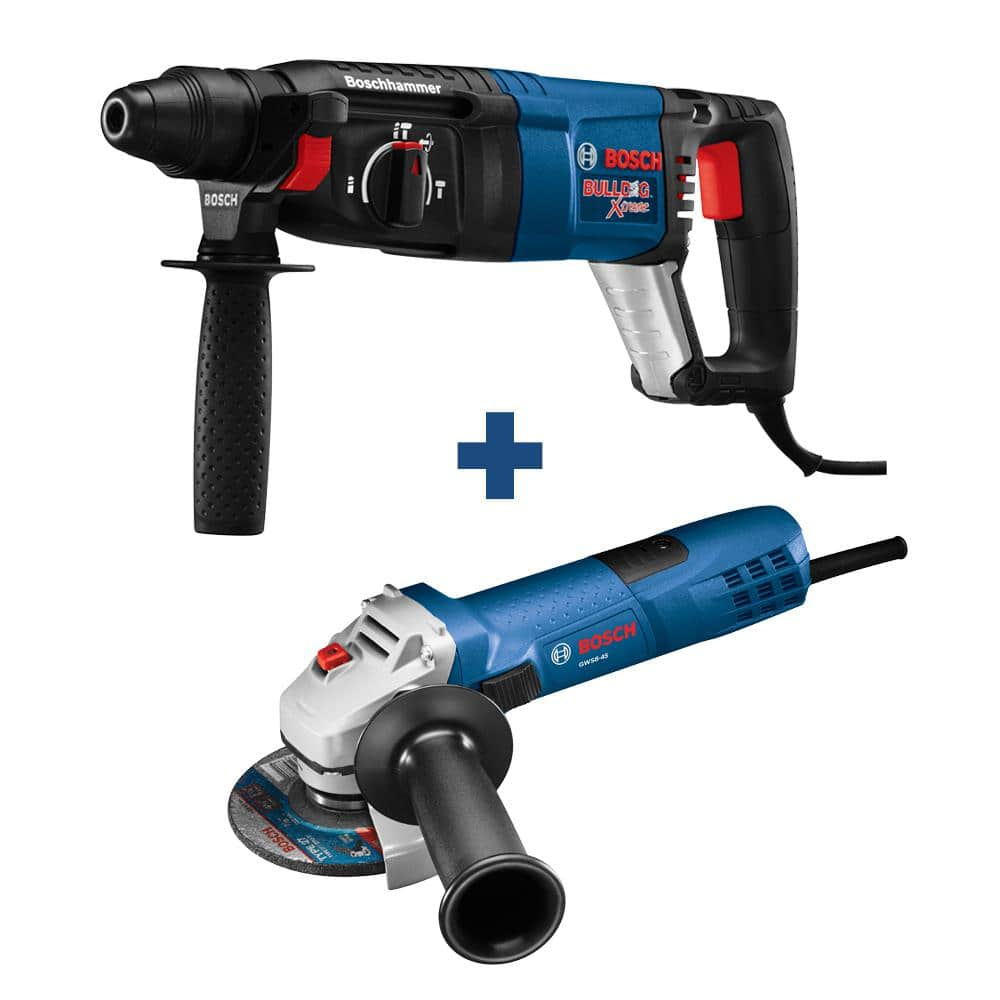 Bosch Bulldog Xtreme 8 Amp 1 in. Corded Variable Speed SDS-Plus Concrete Rotary Hammer Drill with Free 4-1/2 in. Angle Grinder 11255VSRGWS8-45