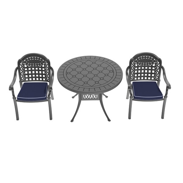 3/5 Piece Cast Aluminum Outdoor Dining Set with 39.37 in. Round Table and Random Color Seat Cushions