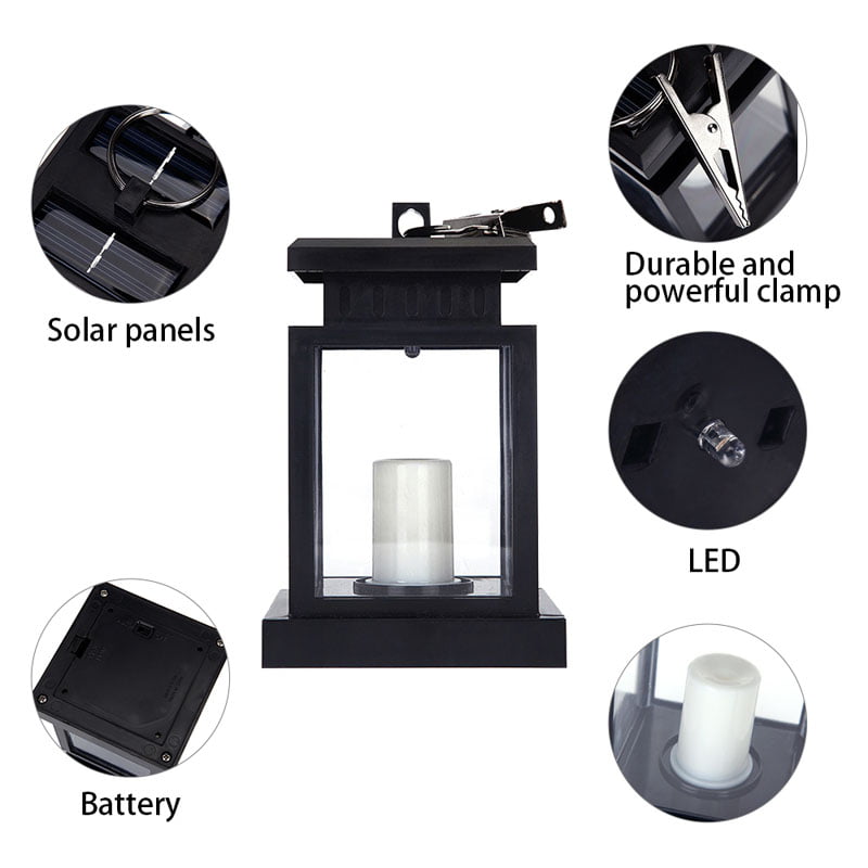 Topchances Vintage Solar Outdoor Hanging Lanterns Waterproof LED Solar Powered Lamp， Black (2 Pack)