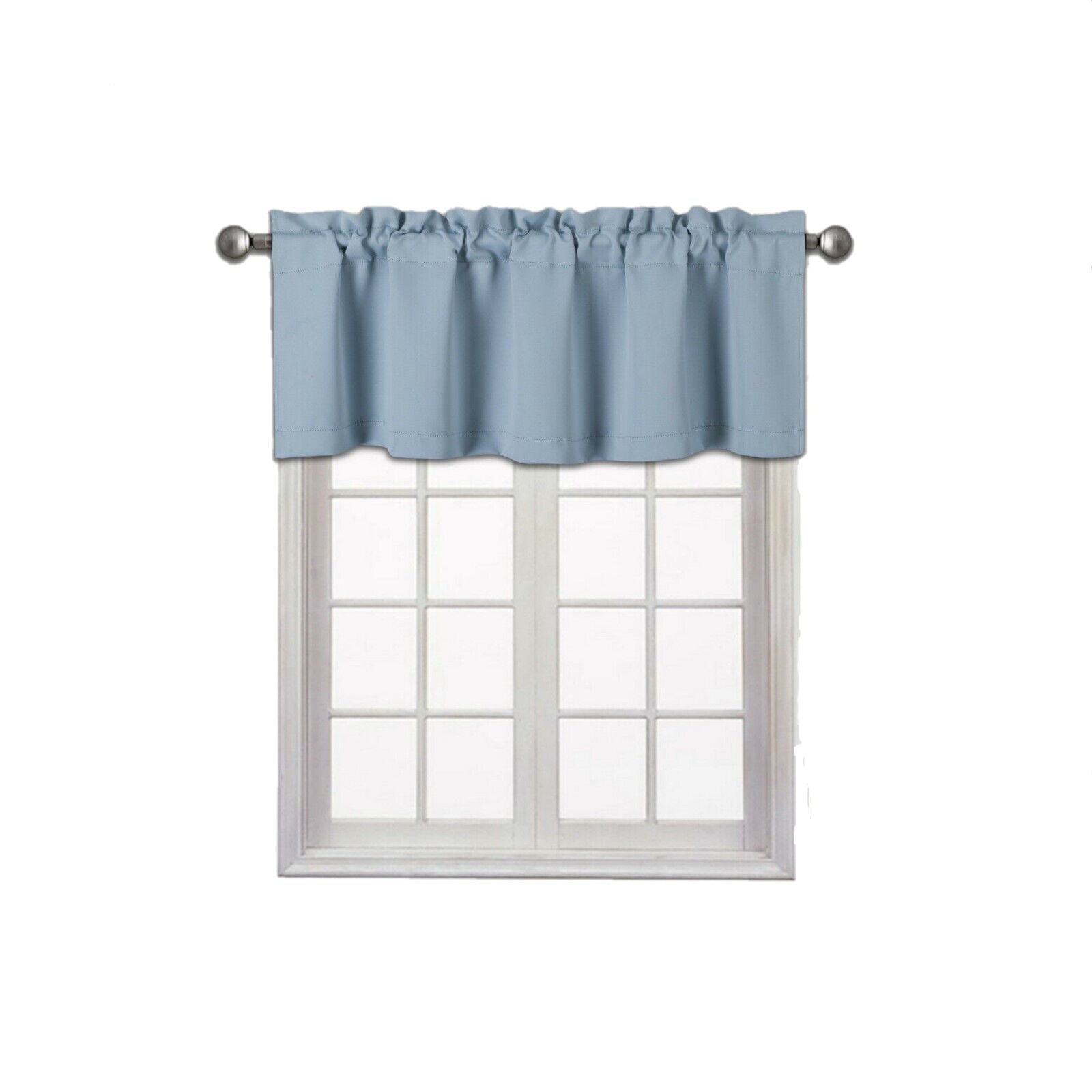 1 Kitchen valance thermal light blue solid rod pocket blackout window dressing filtering TVLO size 54 wide X 18 length