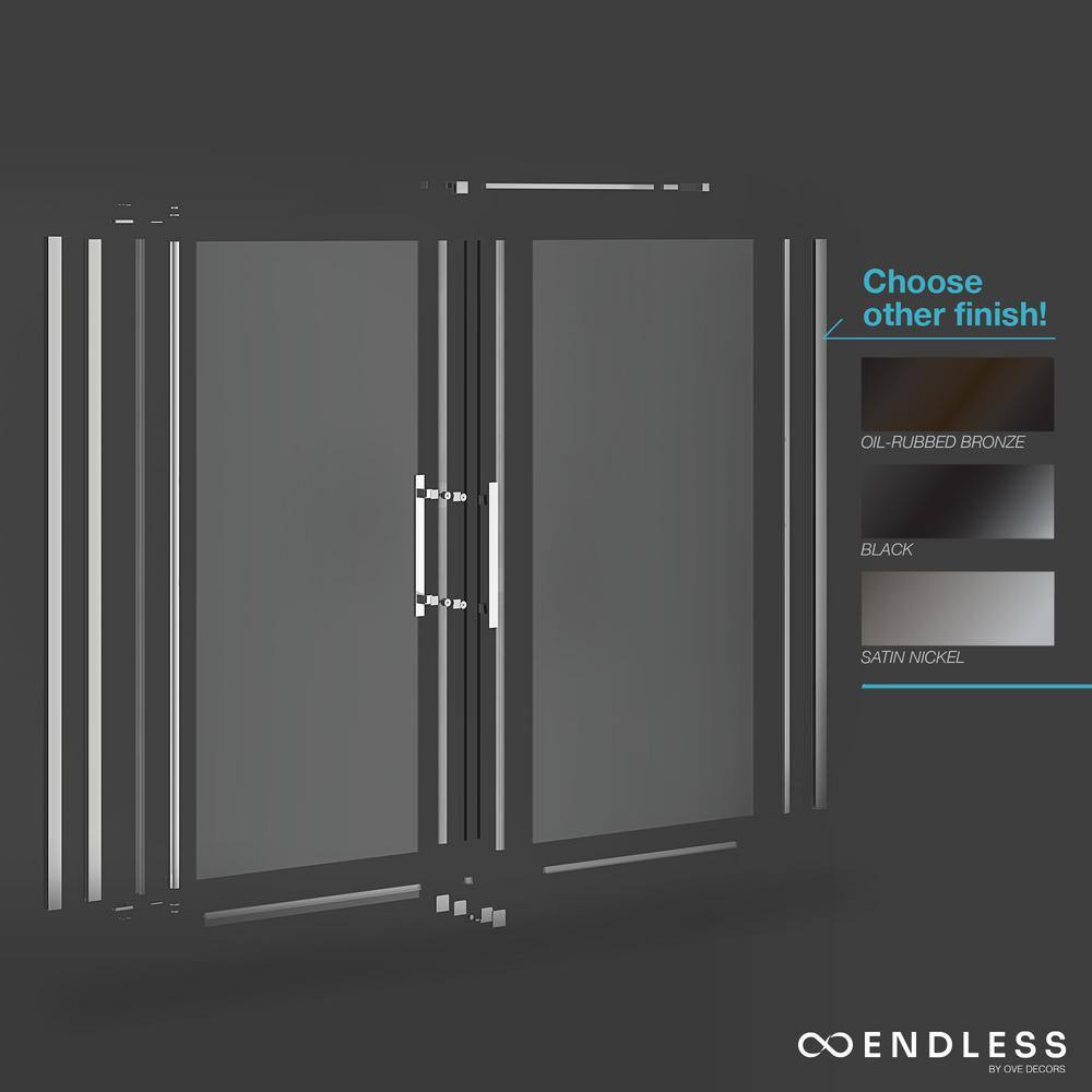 OVE Decors Pasadena 41-34 in. W x 72 in. H Pivot Framless Shower Door in SN 828796059022