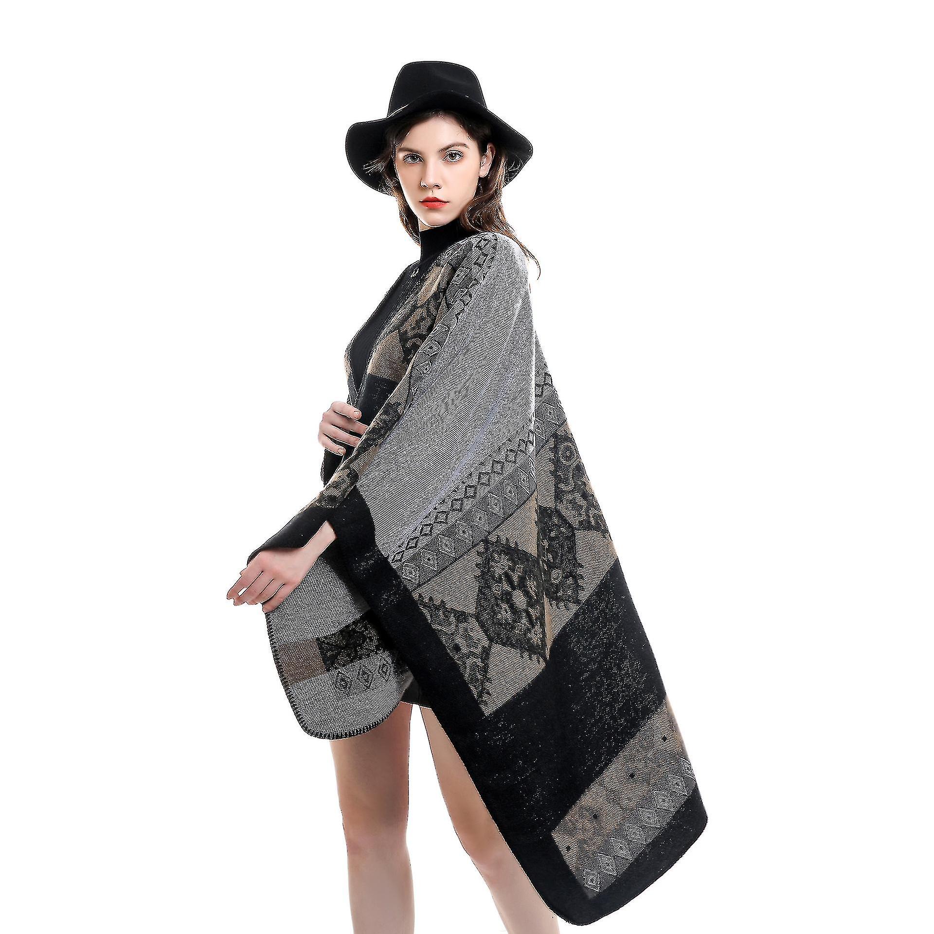 Women's Vintage Pattern Open Front Poncho Cape Shawl Winter Shawl Wraps 130*150 Cm