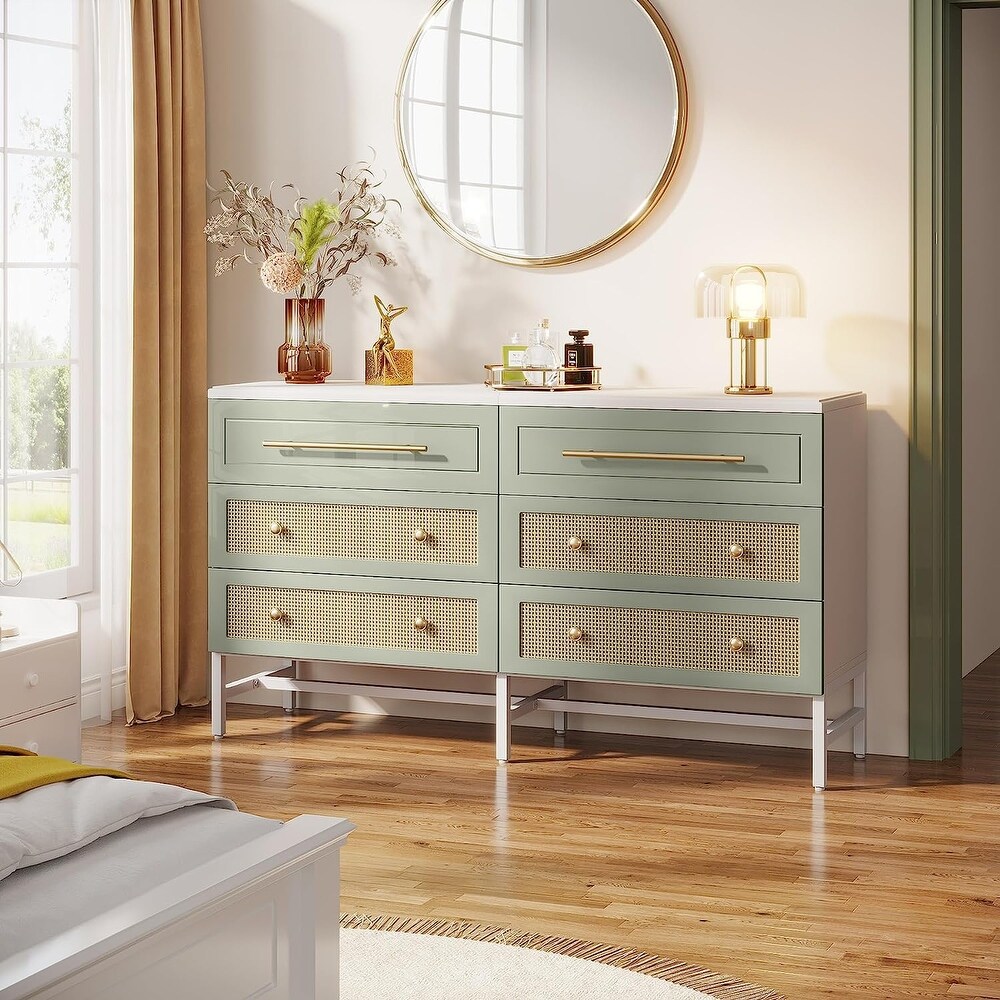 Modern Dresser 6 Drawer Dressers Chests of Drawers for Bedroom   White and Green