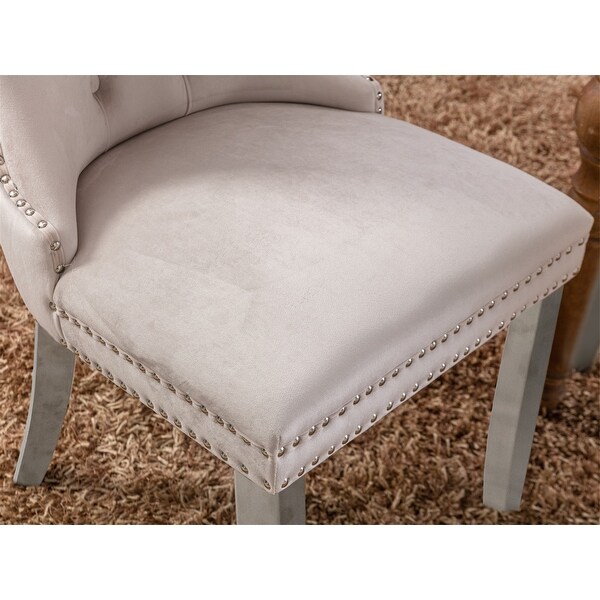 Beige Tufted Solid Wood Velvet Upholstered Dining Chair Set of 2