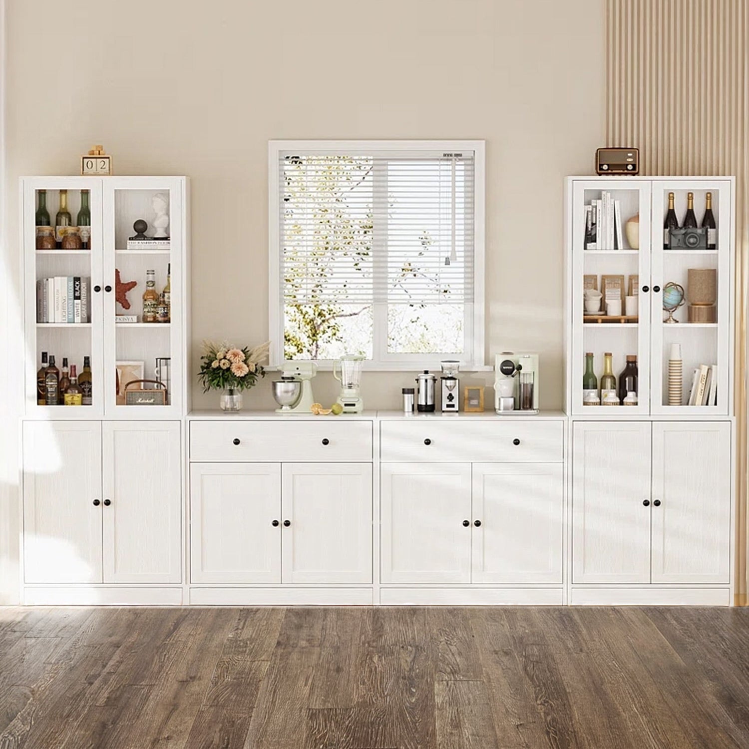 Combination Kitchen Pantry with Bookshelves 4-piece Set (2B+2C)