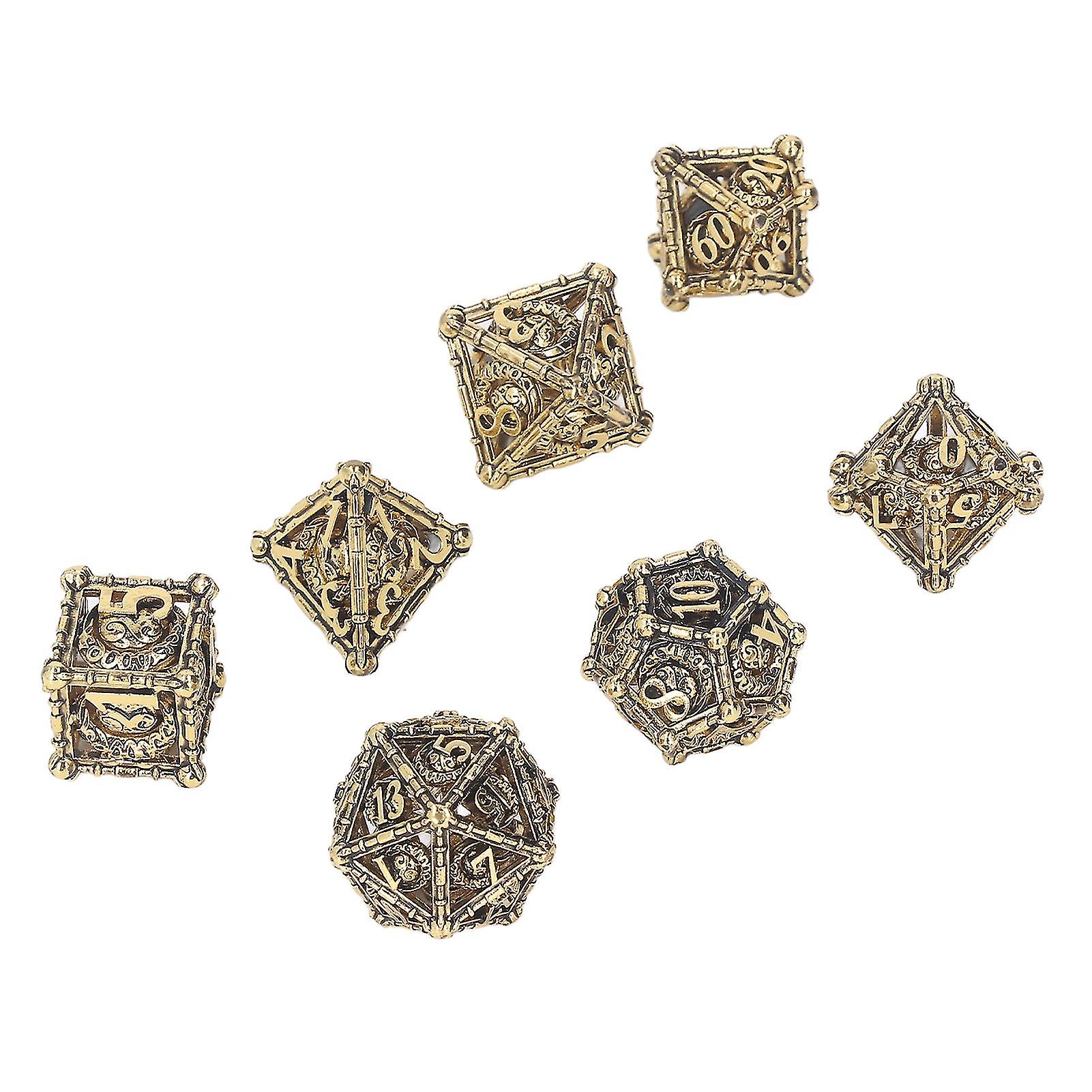 7pcs Polyhedral Dice Set Hollow Carving Dragons Pattern Copper Board Game Dice Set for Role Playing