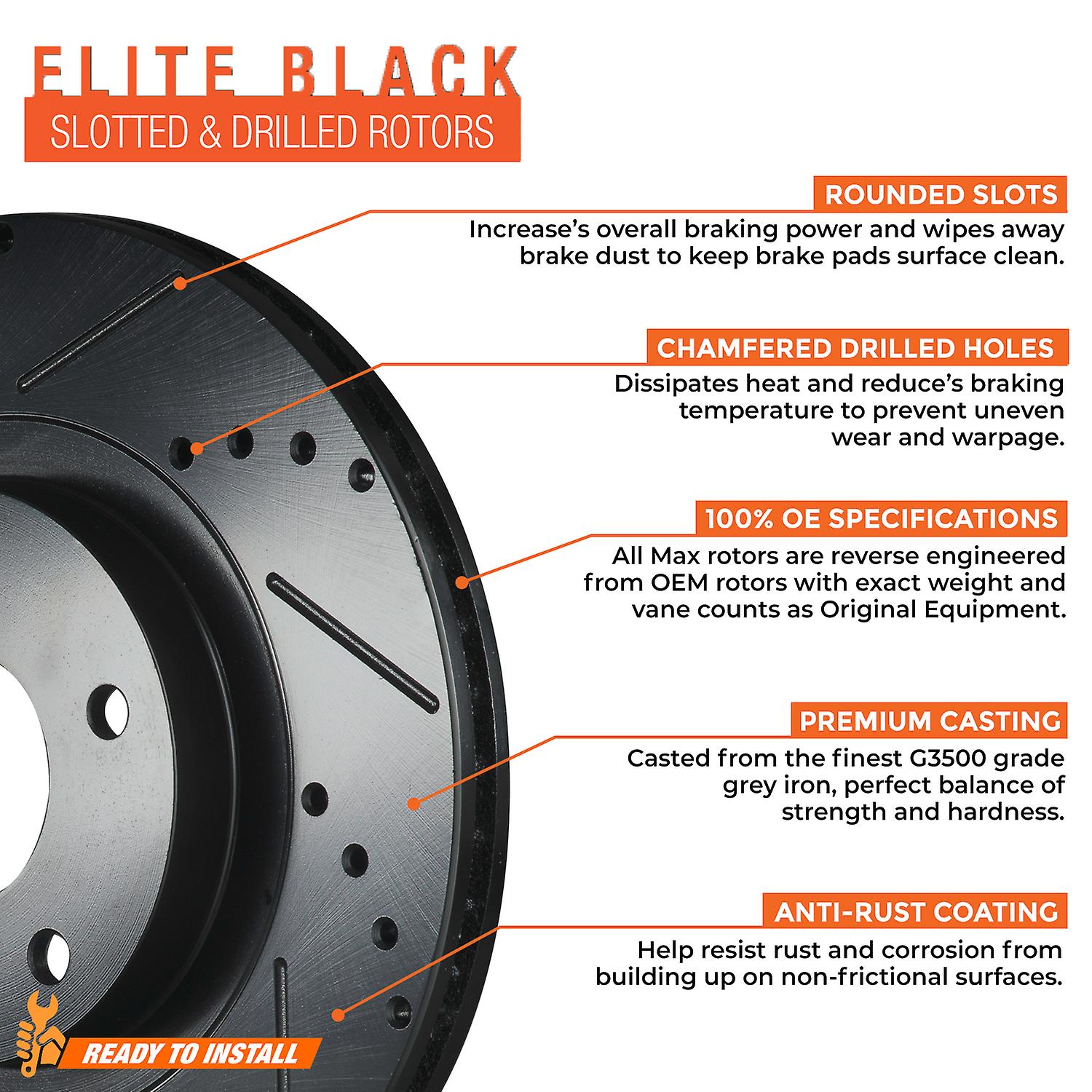 Max Brakes Rear E-Coated Slotted Drilled Rotors Elite Brake Rotors SY021082