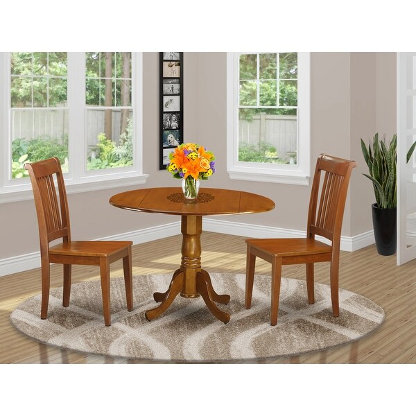 3-piece Dining Set Includes Dining Table and 2 Dinette Chairs Saddle Brown Finish (Chairs Seat Options)