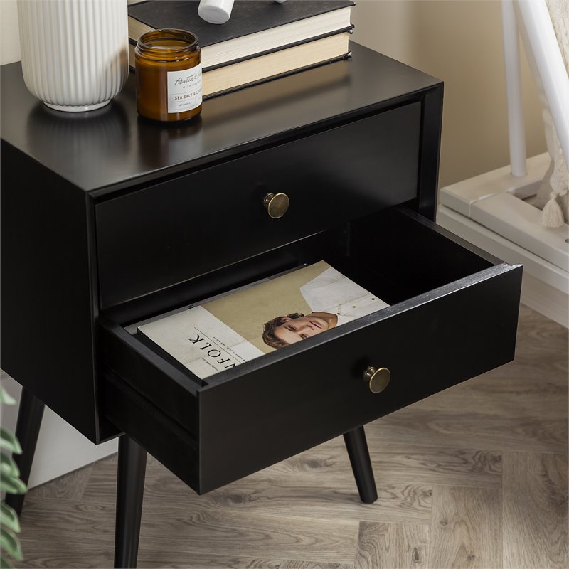 Mid Century Modern 2-Drawer Bedroom Nightstand in Black