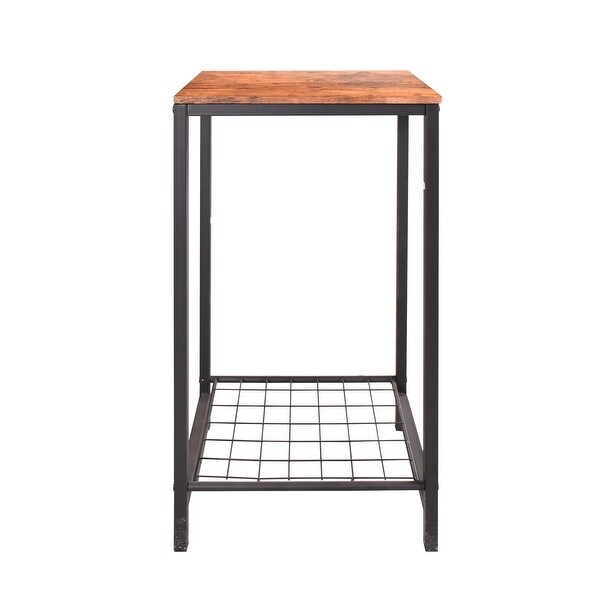 2-Tier End Table， Industrial Side Table Nightstand with Metal Frame - - 35974979
