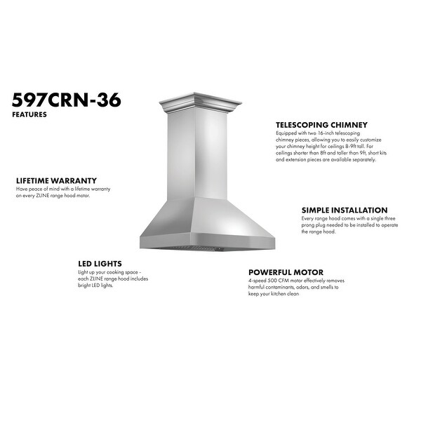 ZLINE Convertible Vent Wall Mount Range Hood in Stainless Steel