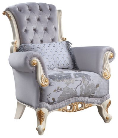 Acme Galelvith Chair With 2Pillows Gray Fabric   Victorian   Armchairs And Accent Chairs   by AMOC  Houzz