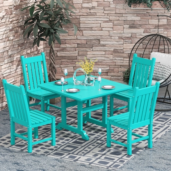 Polytrends Laguna Hdpe All Weather Outdoor Patio Dining Set with Square Table，Armless Chairs (5Piece Set)