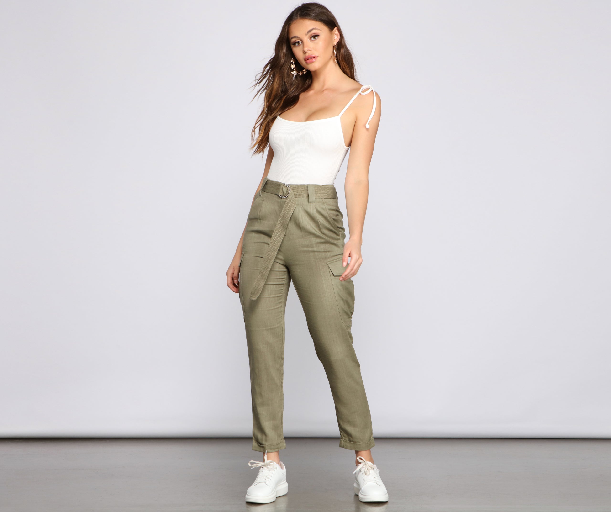 High Waist Linen Cargo Pants