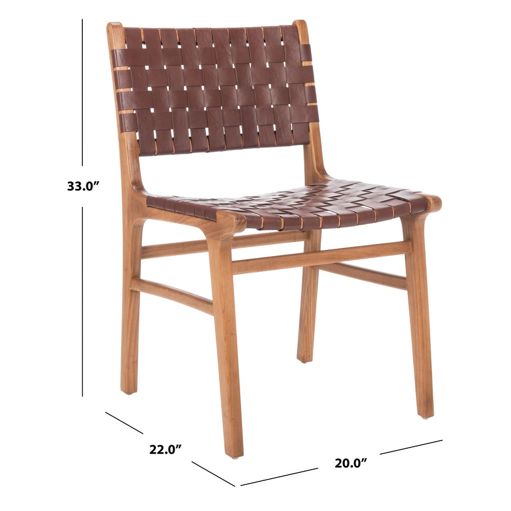 SAFAVIEH Taika Woven Leather Dining Chair   Cognac / Natural