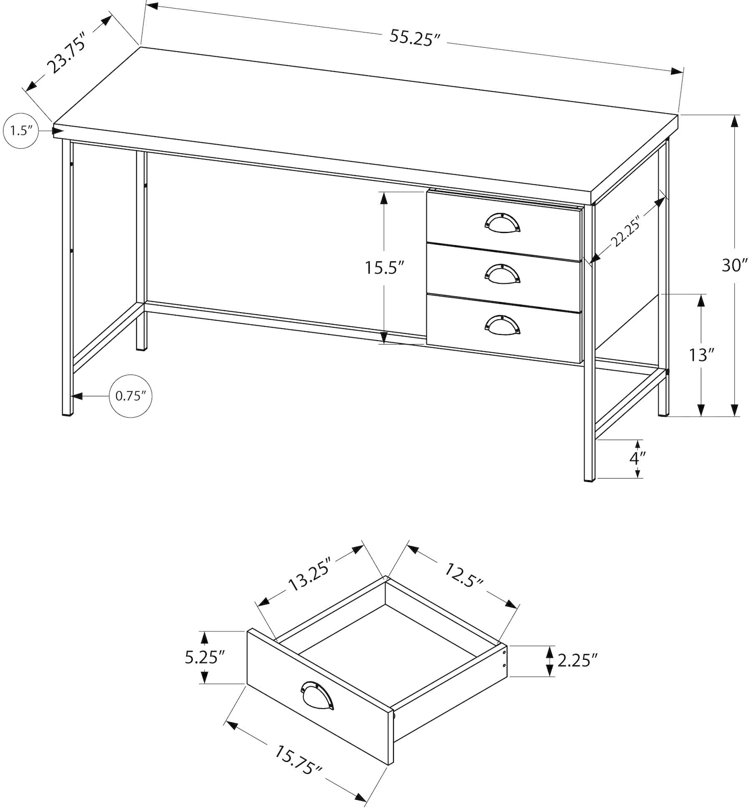 Black Wood Computer Desk with Black Metal Legs