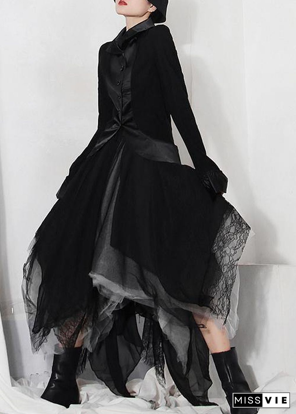 Classy Black Colorblock tulle asymmetrical design Skirt Summer