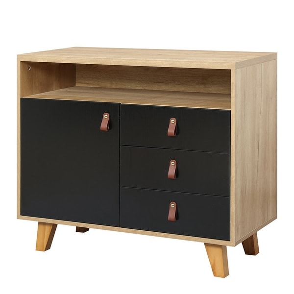 35L Wooden Storage Cabinet with Three Drawers，Black+Brown - - 37939466