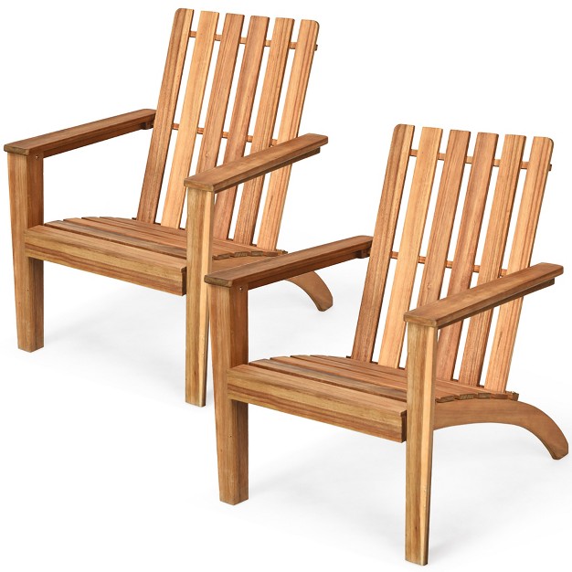 Costway 2pcs Patio Acacia Wood Adirondack Chair Lounge Armchair Durable Outdoor Garden