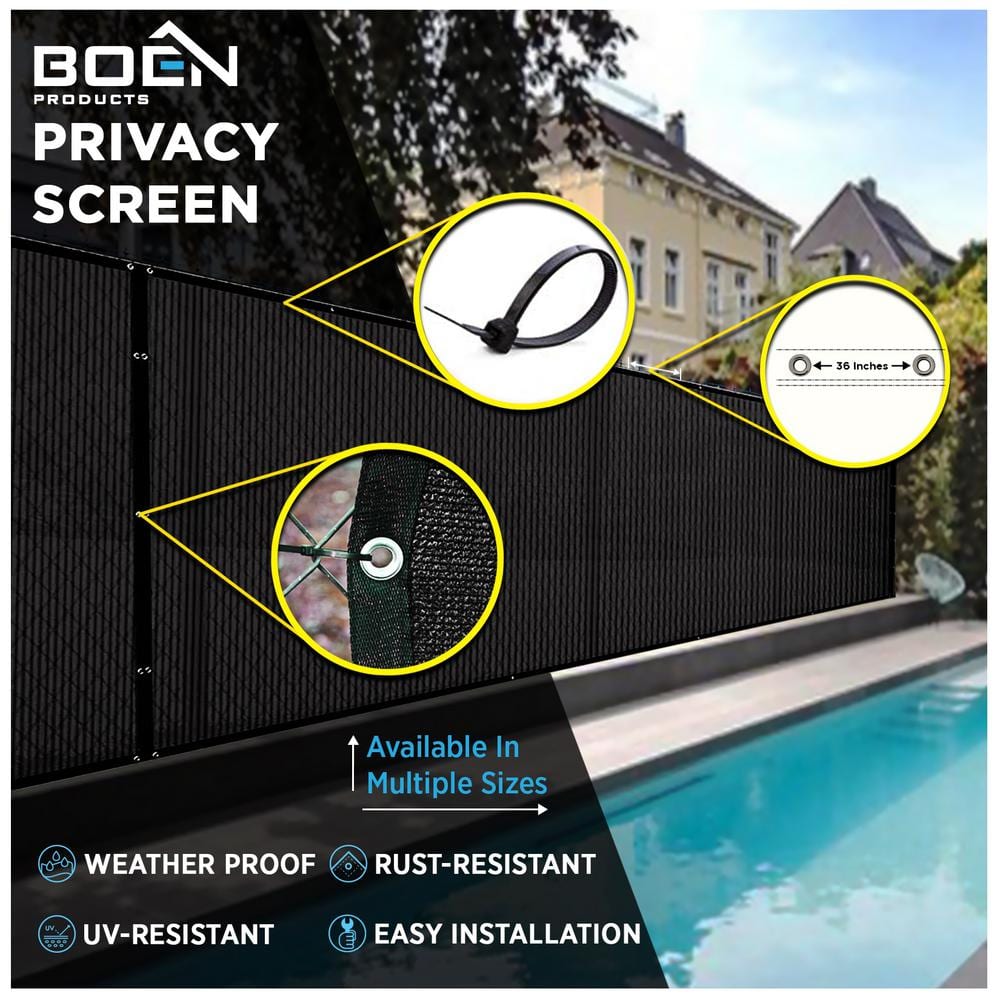 BOEN 5 ft. X 50 ft. Black Privacy Fence Screen Netting Mesh with Reinforced Grommet for Chain link Garden Fence PN-30065