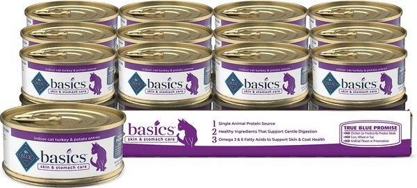 Blue Buffalo Basics Skin and Stomach Care Grain-Free Turkey and Potato Entree Indoor Adult Canned Cat Food