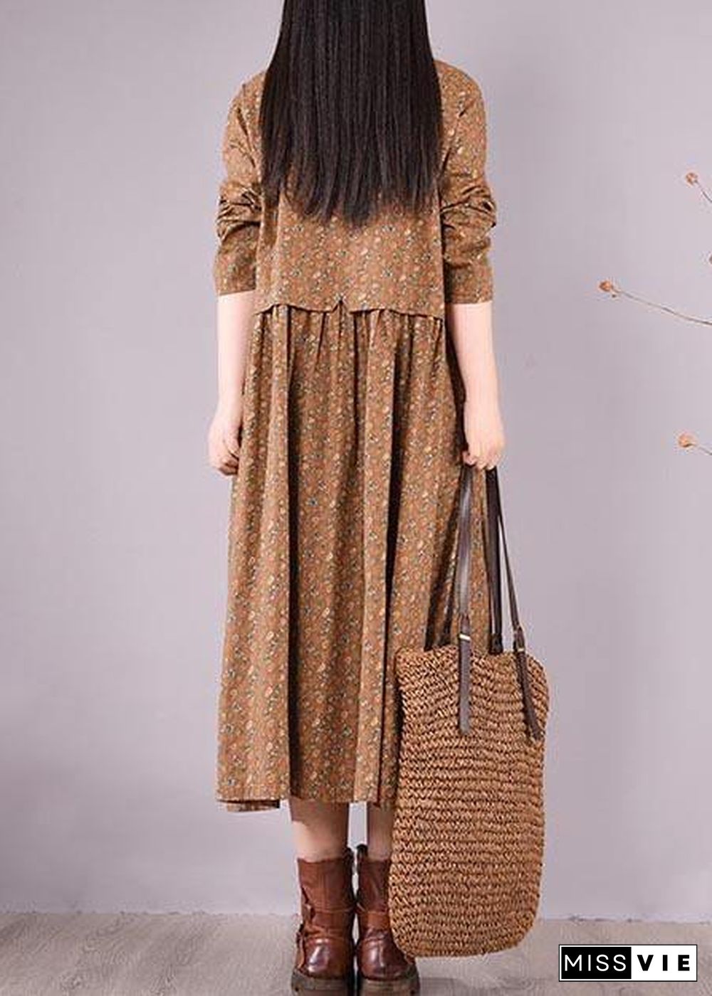 Women Chocolate Print Dress Lapel Button Down Daily Spring Dress