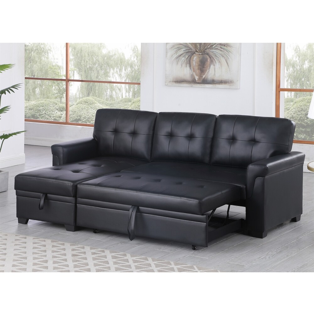 Black Modern Reversible Sleeper Sectional Sofa with Storage Chaise