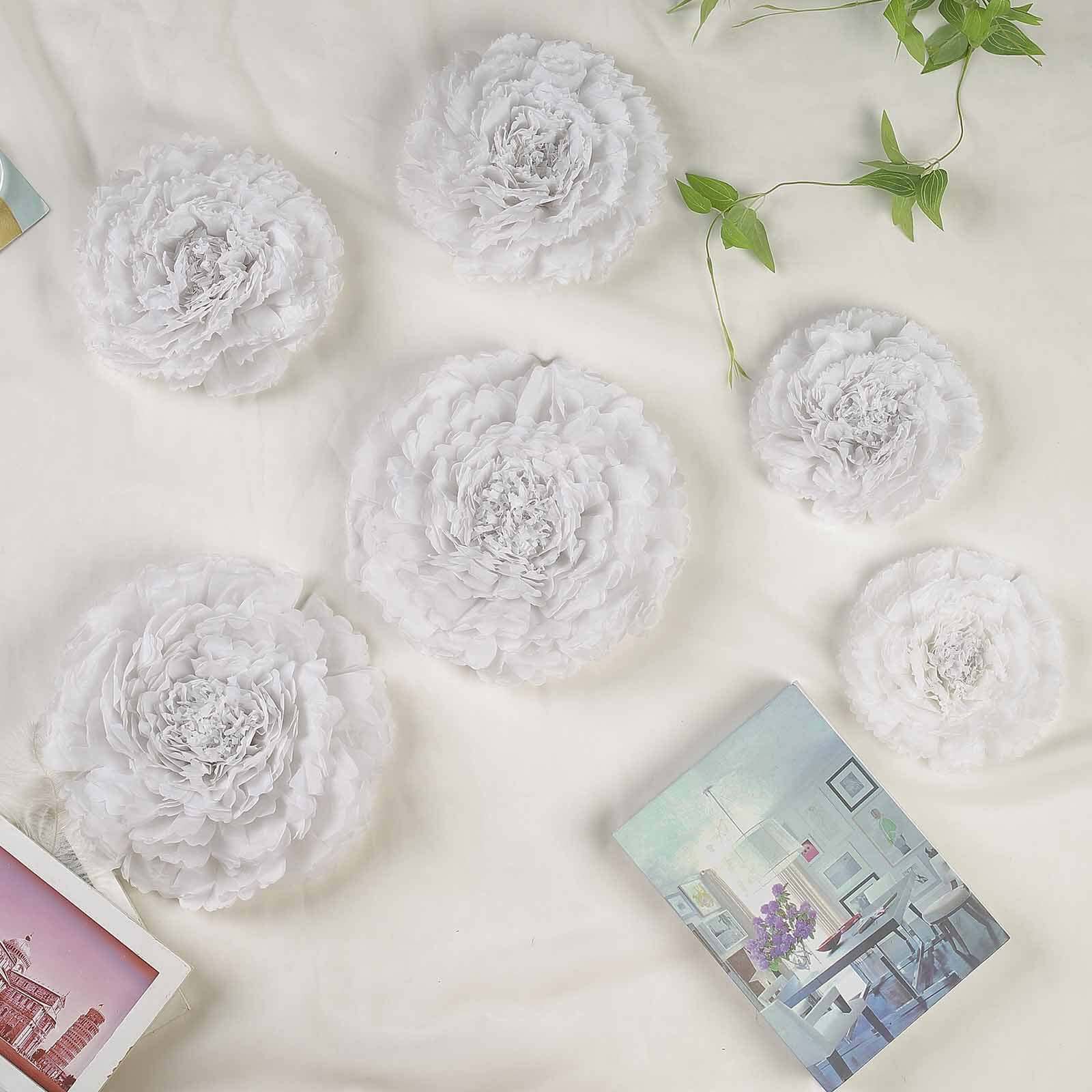 Set of 6 White Carnation 3D Paper Flowers Wall Decor 7