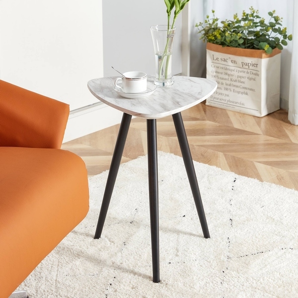 Kata Modern White Faux Marble Coffee End Table with Metal Legs