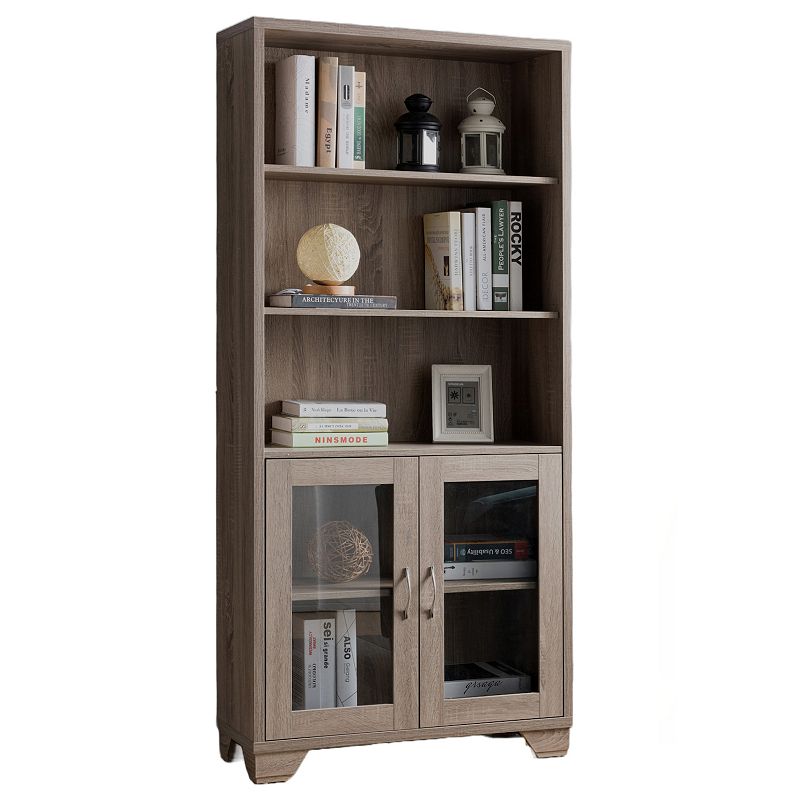 FC Design  Dark Taupe Bookcase Display with 3 Shelves and 2 Door Cabinet Storage