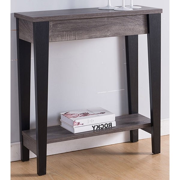 Q-Max Contemporary Two-Tone Console Table With Storage Drawer and Bottom Shelf In Distressed Grey and Black Finish