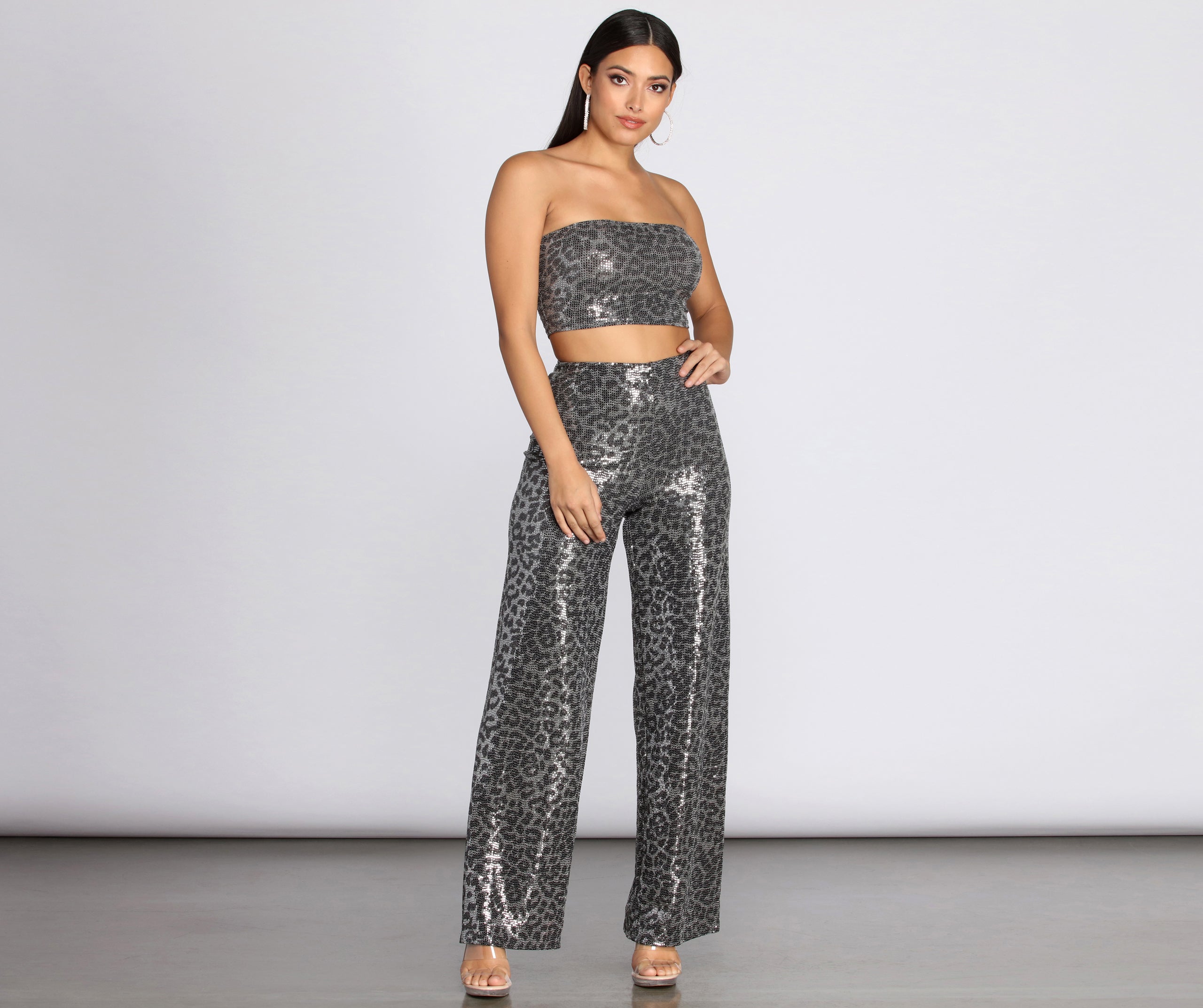 Leopard Sequin Wide Leg Pants