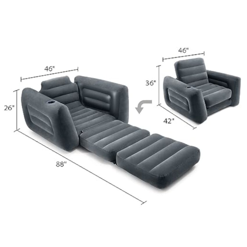 Intex Inflatable Pull Out Sofa Chair Built in Cupholder