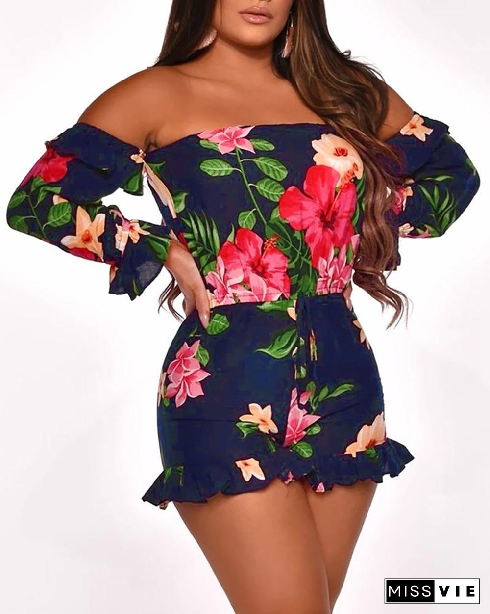 Off Shoulder Floral Printed Romper