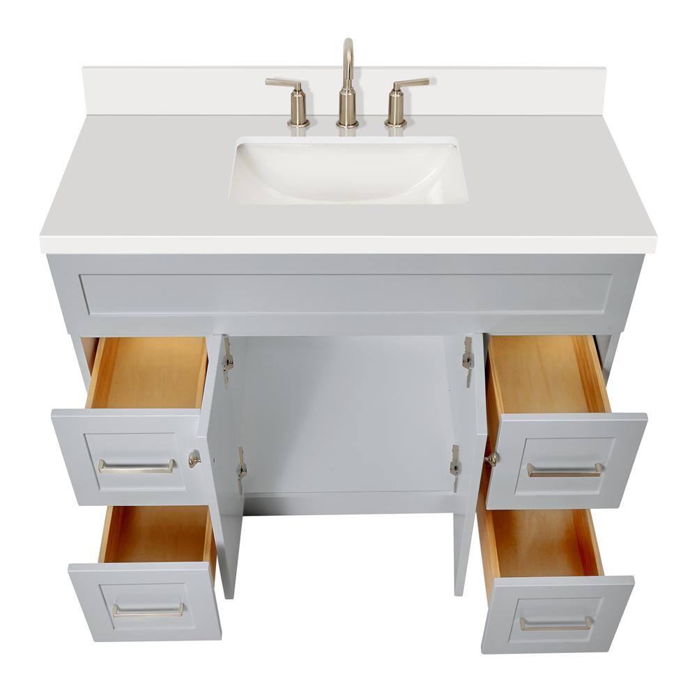 ARIEL Hamlet 43 in. Bath Vanity in Grey with Quartz Vanity Top in White with White Basin F043S-WQ-VO-GRY