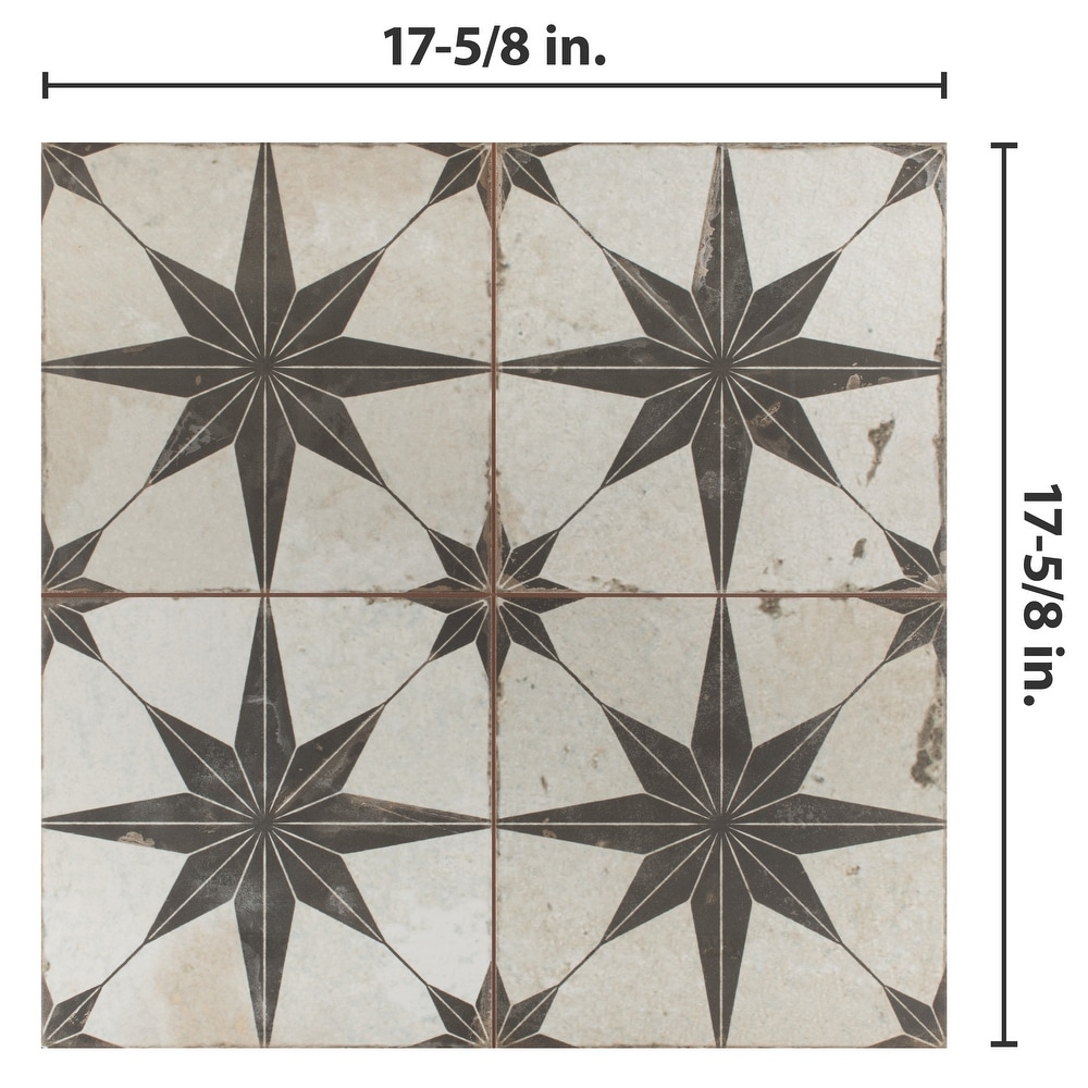 Merola Tile Kings Star Nero Encaustic 17.63\