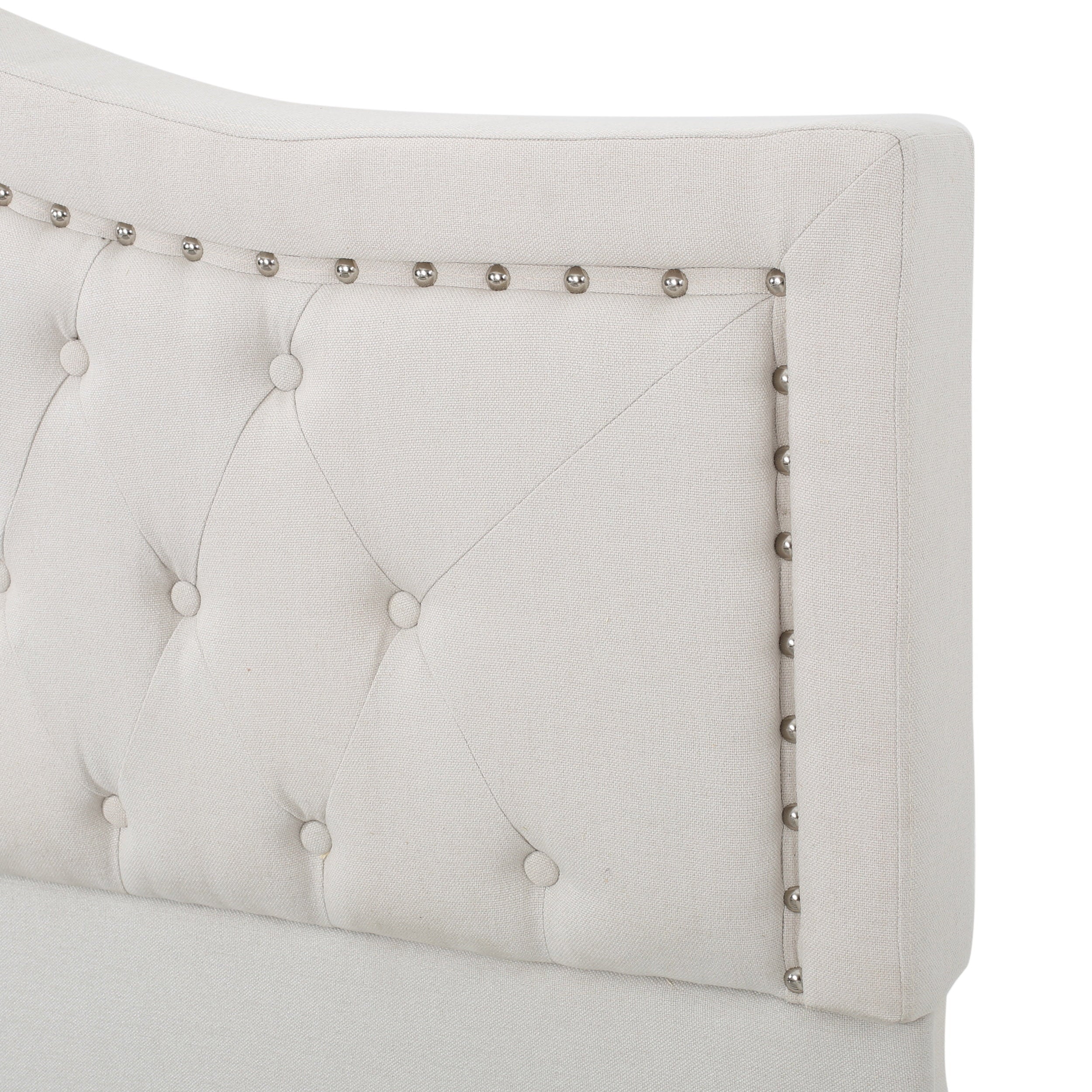 Noble House Vicki Fabric Tufted Upholstered Queen Bed, Ivory