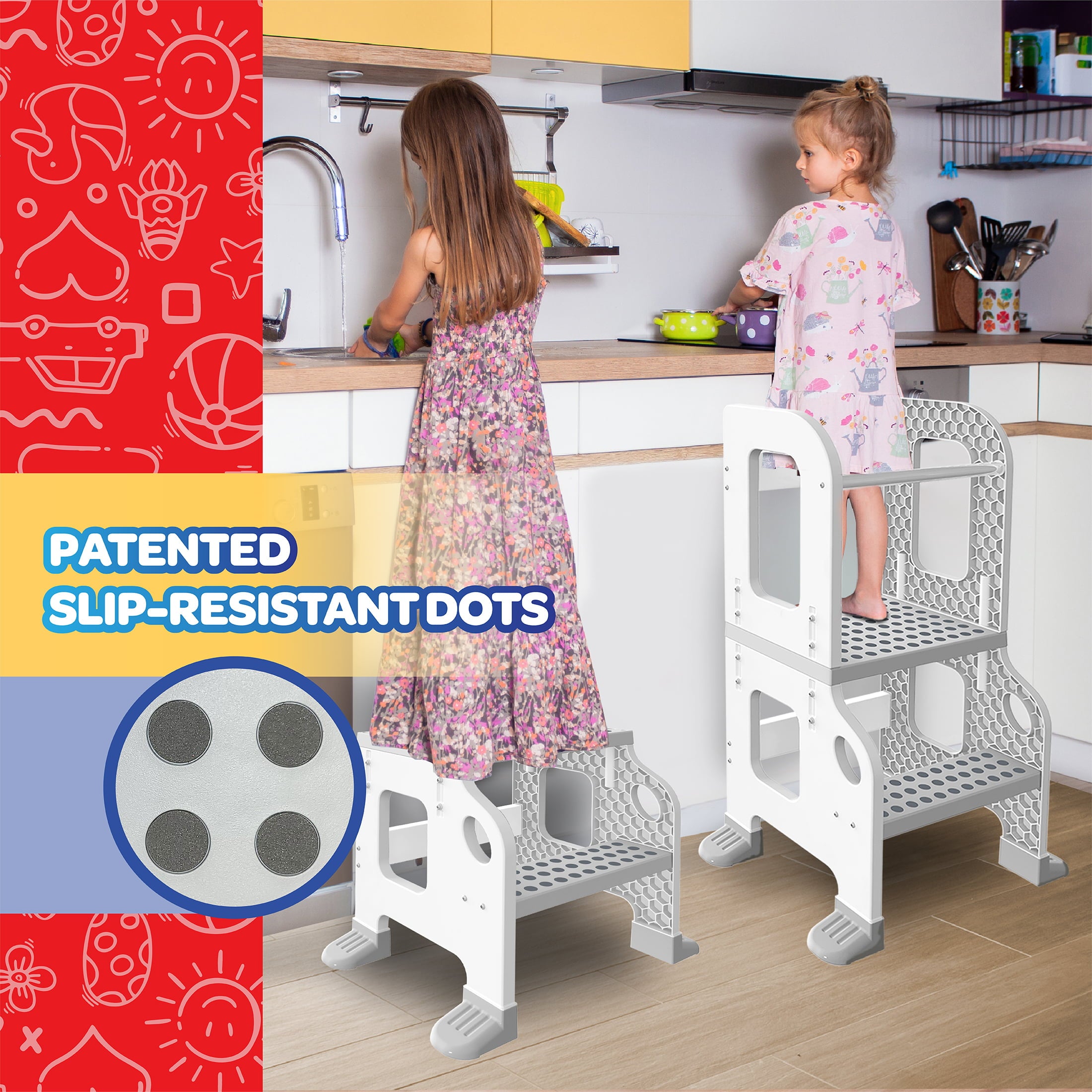 CORE PACIFIC Kitchen Buddy 2-in-1 Stool for Ages 1-3 safe up to 100 lbs.