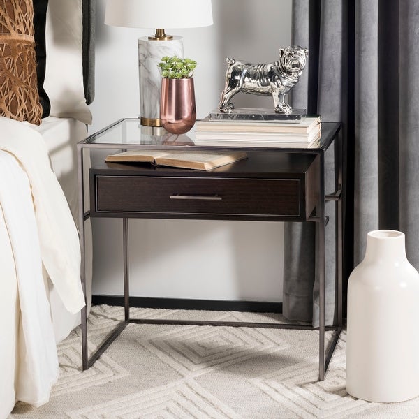 SAFAVIEH Couture High Line Collection Modern Caelan Glass Brown Accent Table - 23.5