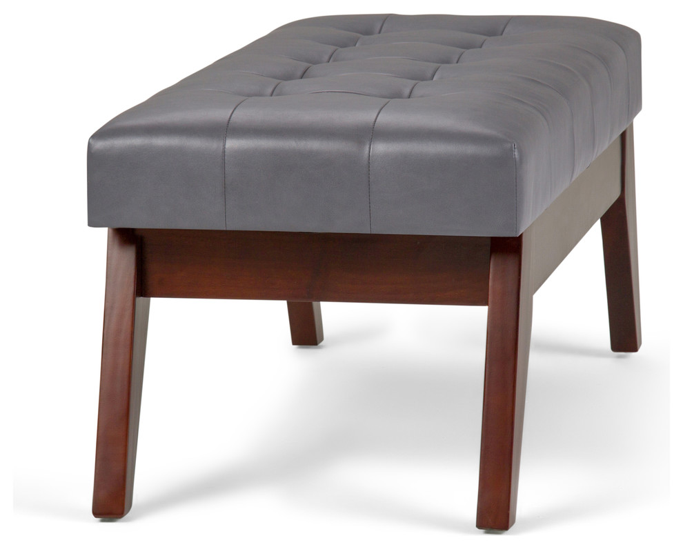 Draper Mid Century Tufted Ottoman Bench  Black Faux Leather   Midcentury   Upholstered Benches   by Simpli Home Ltd.  Houzz