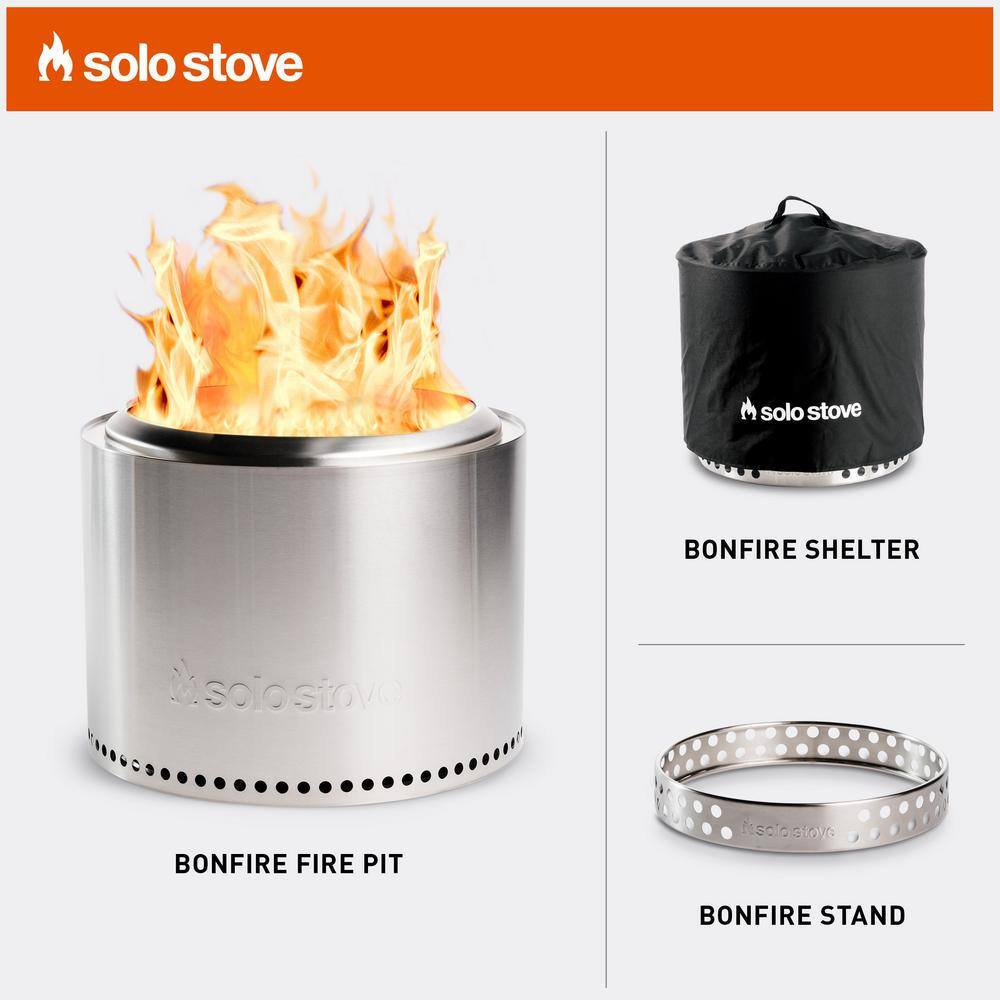 Solo Stove Bonfire Stand  Shelter 2.0 Bundle 19.5 in. x 19.5 in. x 17.5 in. Outdoor Stainless Steel Wood Burning Fire Pit BONSD-2.0+SHTR