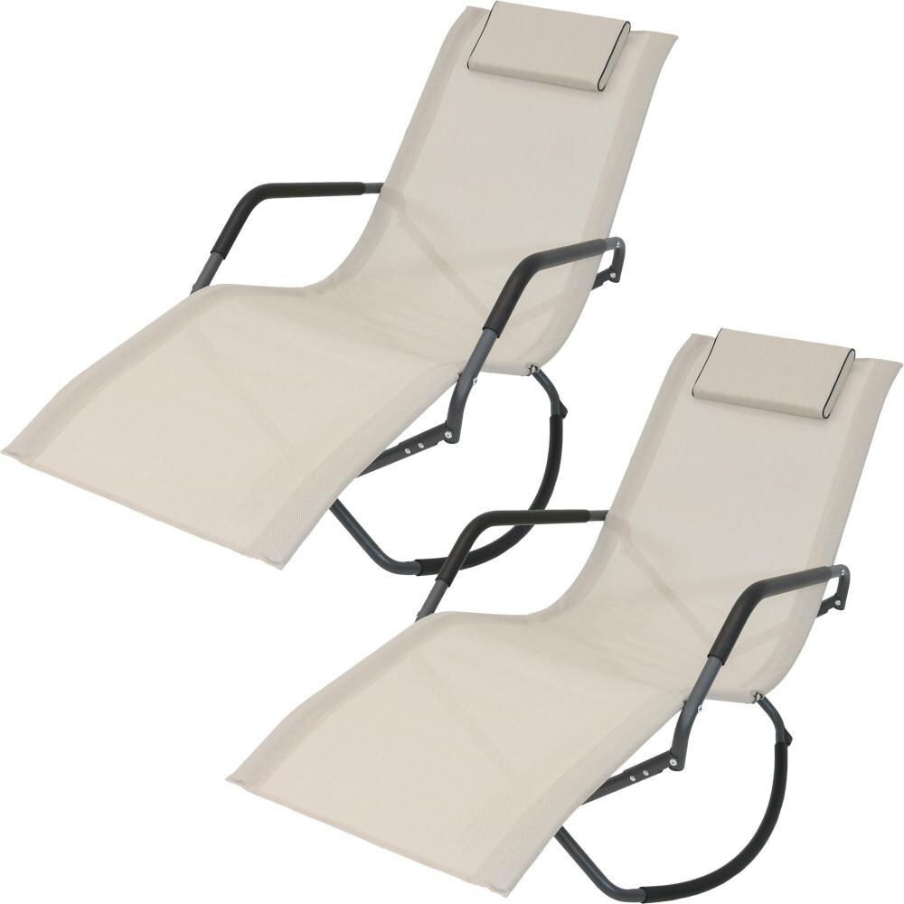 Ultimate Patio Outdoor Folding Rocking Chaise Lounge Chair W/ Headrest Pillow