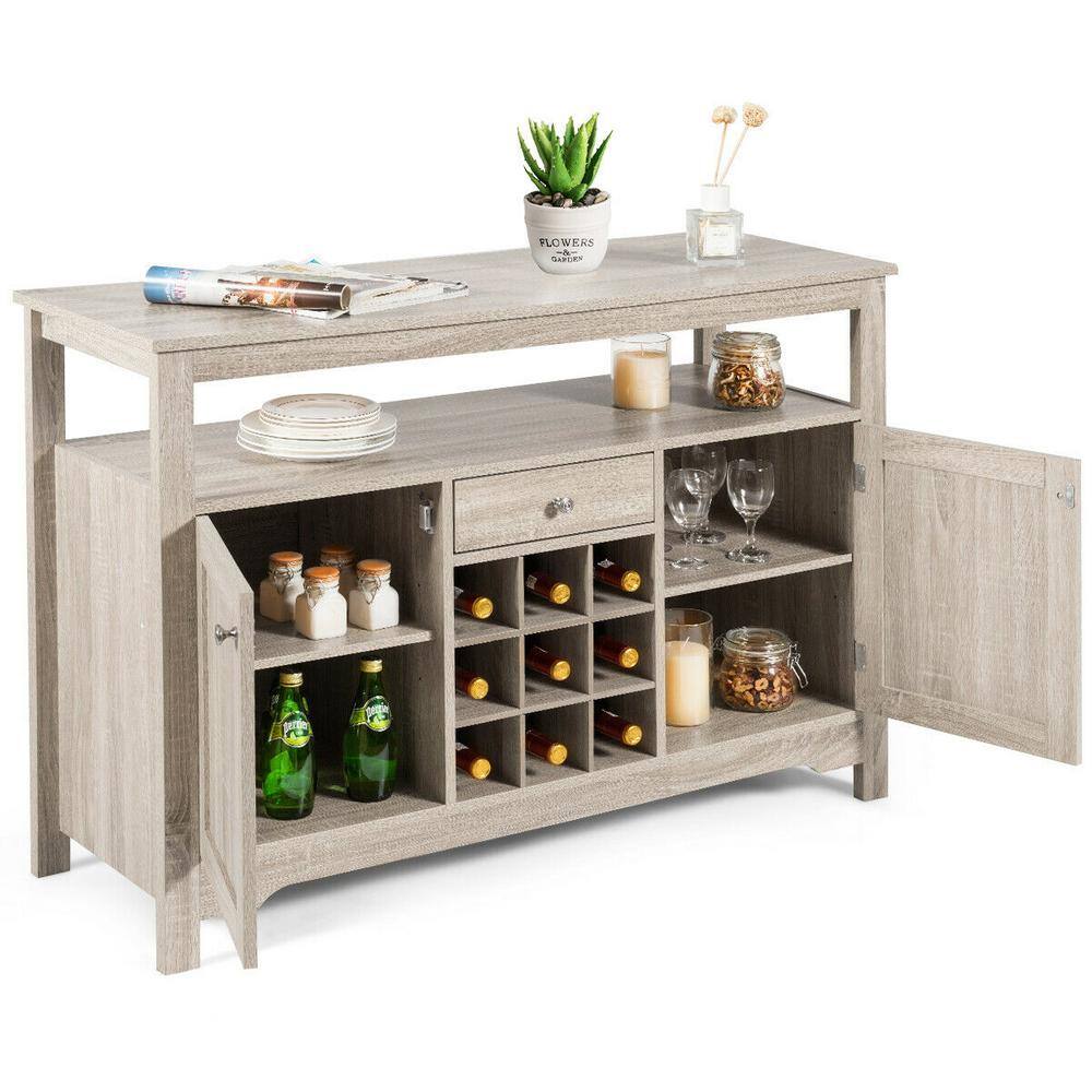 FORCLOVER Gray Sideboard Buffet Console Cabinet with Wine Rack and Double Doors W250-H63HGR