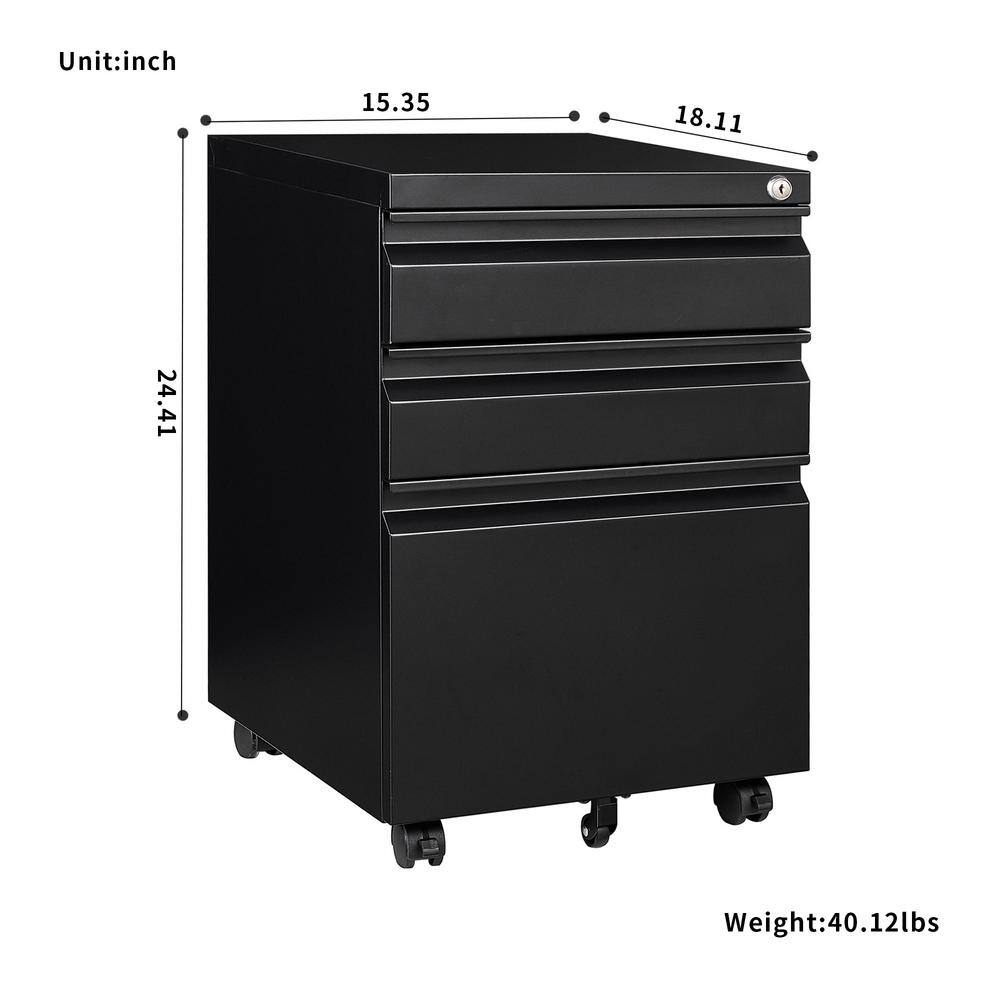 3 Drawer Black File Cabinet with Lock AM924C-233