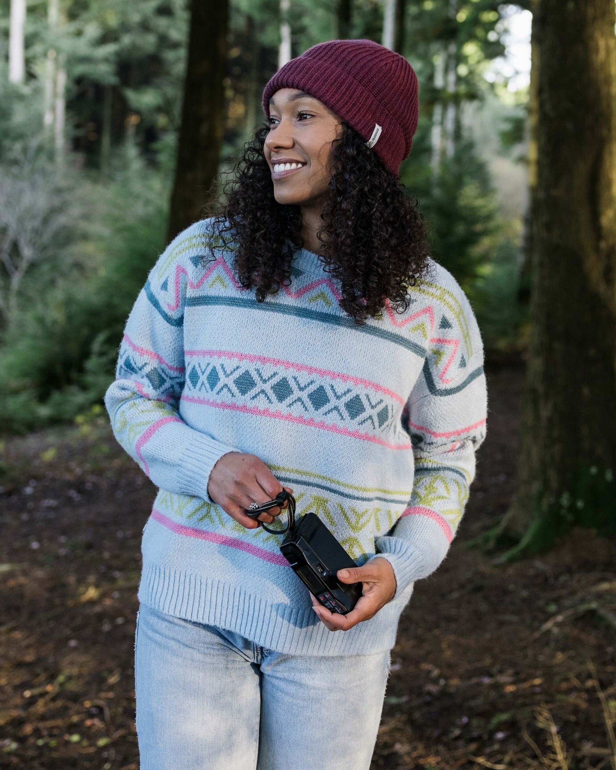 Whimsical Recycled Knitted Jumper - Homespun Stripe Blue Fog