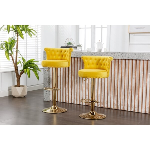 2Pcs Swivel Bar Stools Adjustable Counter Height Chairs with Footrest，Velvet fabric