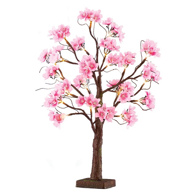 Collections Etc Lighted Cherry Blossom Floral Tabletop Tree 4 X 4 X 22 Pink