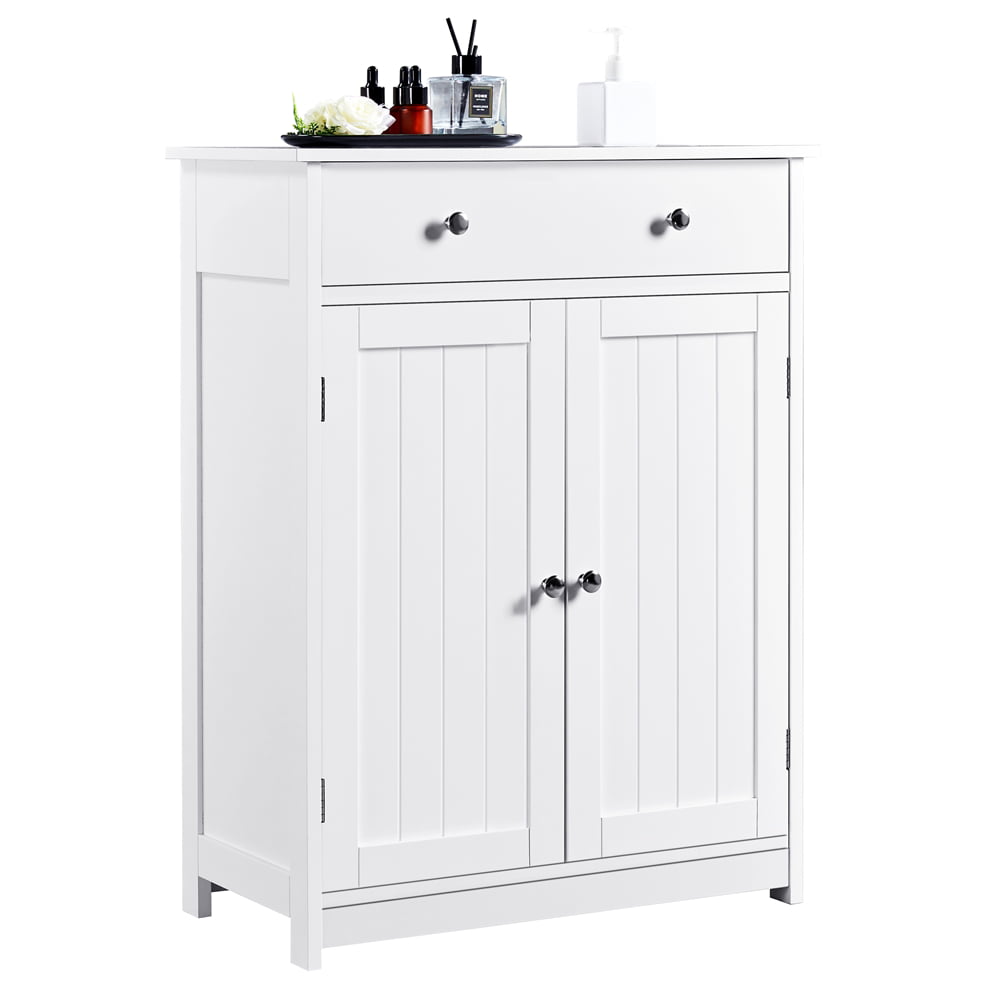 Easyfashion Free-Standing Bathroom Storage Cabinet with Adjustable Shelf, White