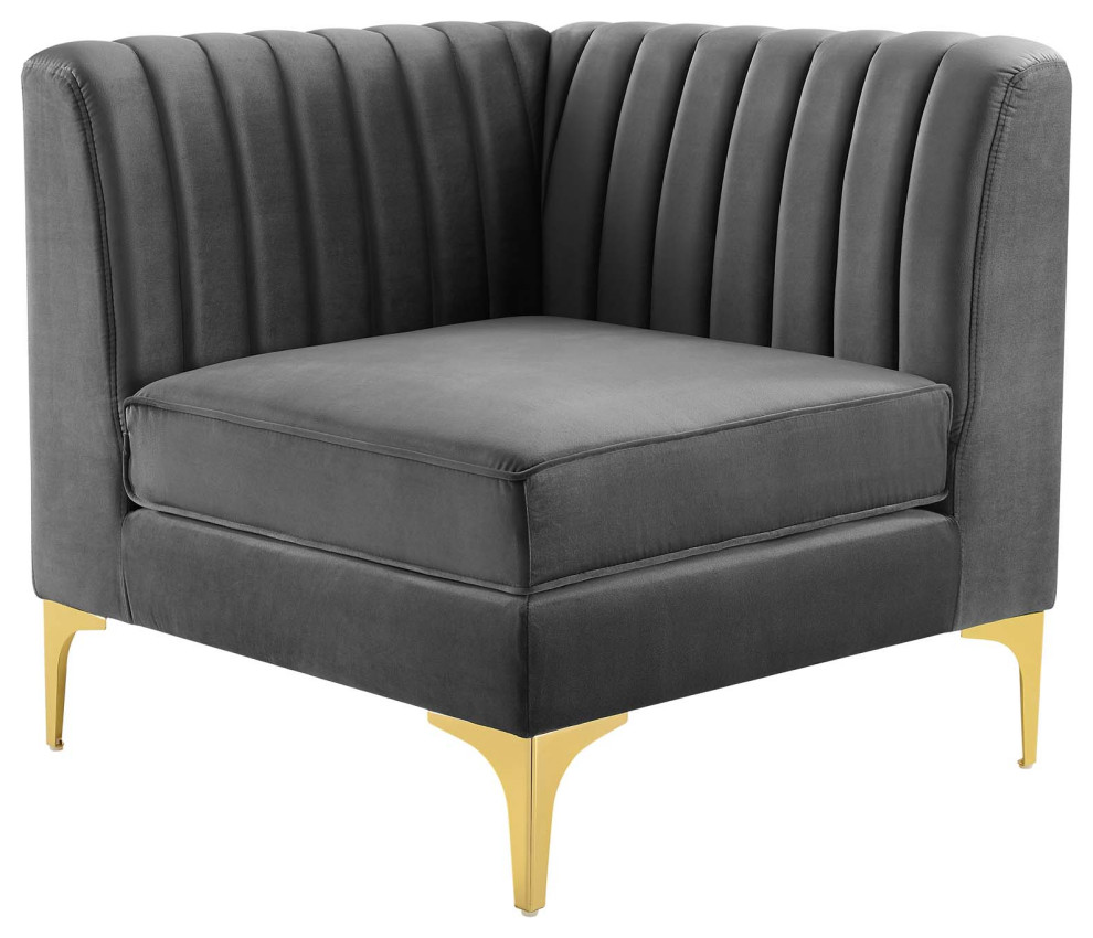 Tufted Sofa  Velvet  Gray  Modern  Living Lounge Hotel Lobby Hospitality   Midcentury   Sofas   by House Bound  Houzz